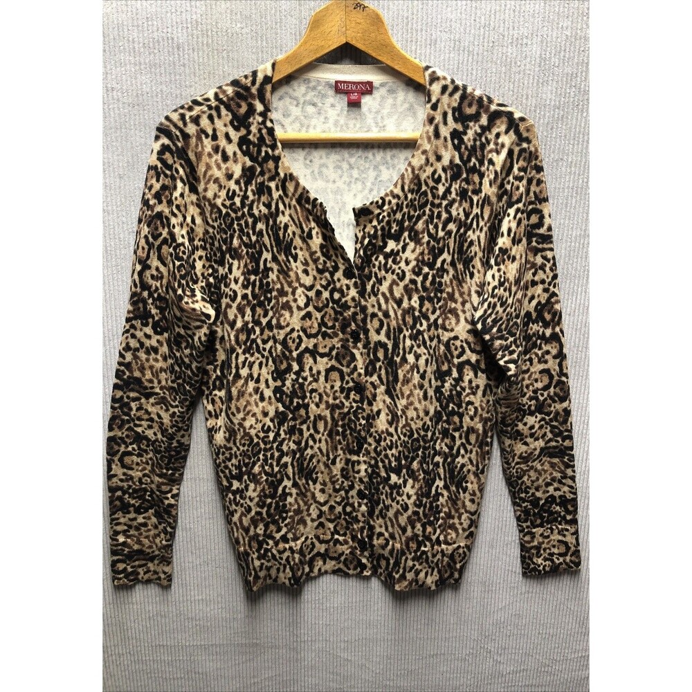 Merona Cardigan Womens XL Leopard Cheetah Print Mob Wife Animalcore Career